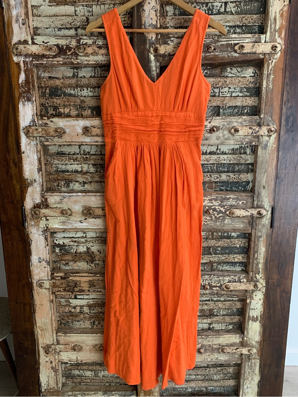 Edme & Esyllte Anthropologie Sleeveless Orange V-Neck Cotton Maxi Dress, 6